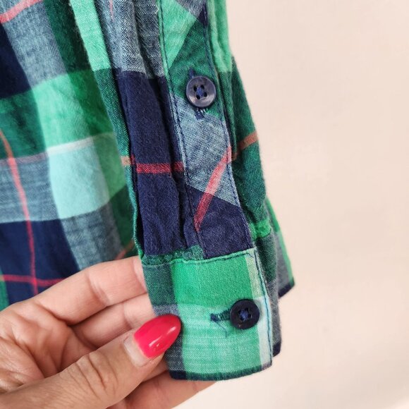 Columbia PFG Plaid Green Popover Shirt Blouse 100% Cotton Hiking Women's M - Picture 4 of 10